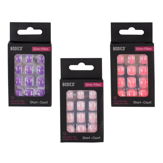Bodico, 12pc Girls Glitter Nails, pre-glued