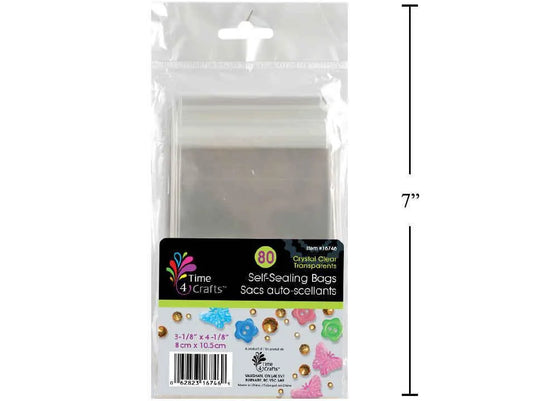 Time 4Crafts,80pc Self Sealing Bags , Crystal Clear, 3.125x4.125", opp