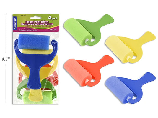 SPONGE PAINT ROLLERS ASST COLORS 4/PCS PKG 3.5x7cm ( TOTAL SIZE; 10X13CM )