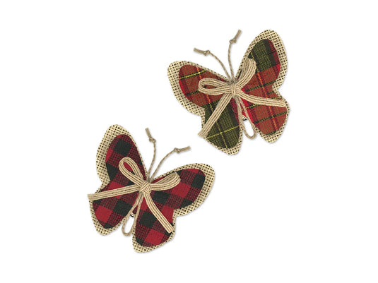 Craft Decor: 8.8cmx10cm Burlap Butterflies x2 w/Clip + Burlap Ribbon B) Plaid