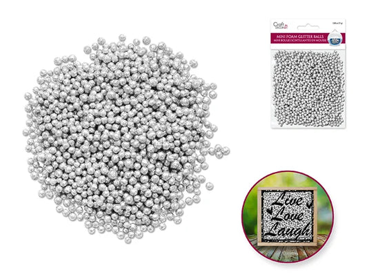 Craft Decor: 5mm Mini Glitter Deco Balls 25g (0.88oz) Foam B) Silver