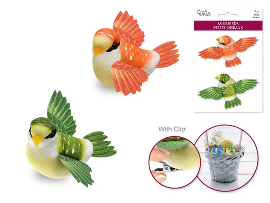 Craft Decor: 2.1"x3.8" Mini Flying Bird w/Gator Clip A) Green/Orange
