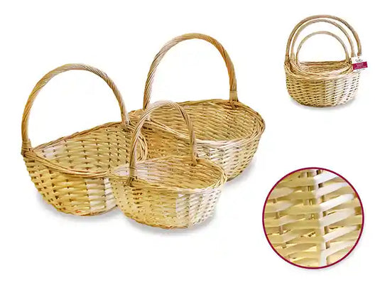 Willow Basket Set: Lrg Fireside Natural w/Handle 3/set