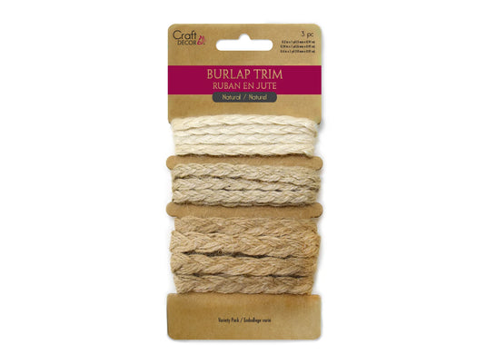 Craft Décor Ribbons: Natural Burlap Trim Multi-Pack 3yds (1yd x 3) C) Braided Trims