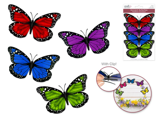 Craft Decor: 4.7"x2.8" Monarch Butterflies Plastic w/Clip A) Bold