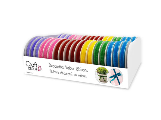Craft Décor Ribbons/Trims: Velour 3/8"x3yd Rolls A) Brights