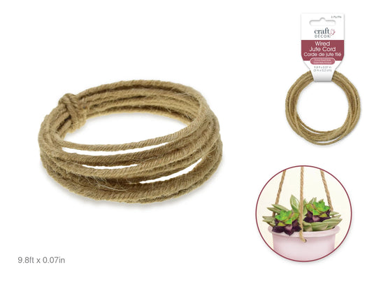 Craft Decor: 1.6mmx3m (6-ply) Wired Jute Cord/Garland A) Natural