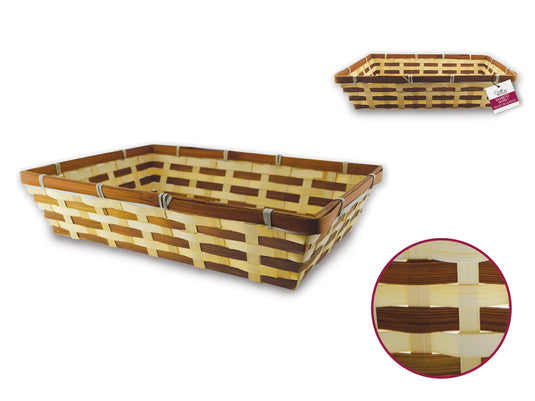 Basket Tray: 15"x11"x3.5" Lrg Bamboo Two-Tone