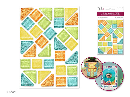 Craft Decor: Glitter Glass Mosaic Tiles 3.2x4.7" Self-Stick D) Tropical