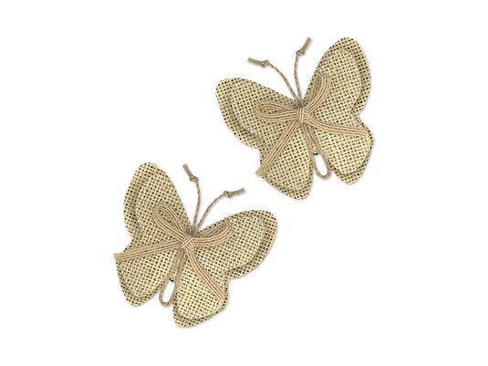 Craft Decor: 8.8cmx10cm Burlap Butterflies x2 w/Clip + Burlap Ribbon A) Natural