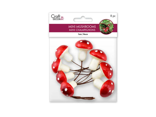 Craft Decor: Mini Foam Mushroom Picks 8pc (2.5cmx4/3cm)