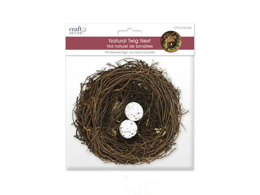 Craft Decor: 10cm Natural Twig Nest w/2 Speckled Eggs