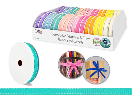 Craft Décor Ribbons/Trims: Saddle-Stitch Grosgrain 3/8"x3yd Rolls B) Pastels