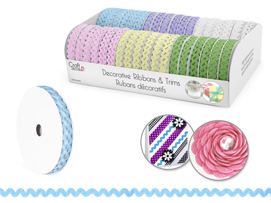 Craft Décor Ribbons & Trims: Ric Rac 1/8" x 4yd Rolls B) Pastels