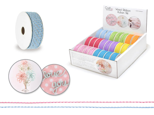 Craft Décor Ribbons & Trims: 2mm Wired Ribbon 3yrd Rolls B) Jewel