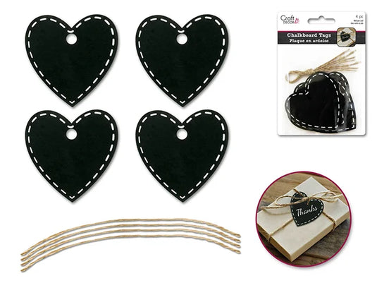 Craft Decor: Chalk-It-Up Tags w/Jute Cord x4 C) Heart