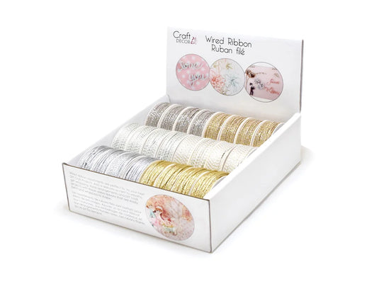 Craft Décor Ribbons & Trims: 2mm Wired Ribbon 3yrd Rolls A) Metallique