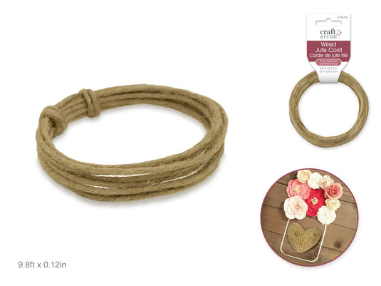 Craft Medley: 3mmx3m (6-ply) Wired Jute Cord/Garland A) Natural