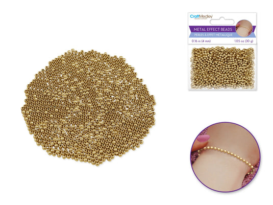 Metal Effect Beads: 4mm Luster Electroplated Round 30g B) Gold