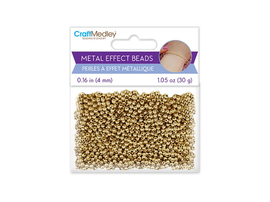 Metal Effect Beads: 4mm Luster Electroplated Round 30g B) Gold