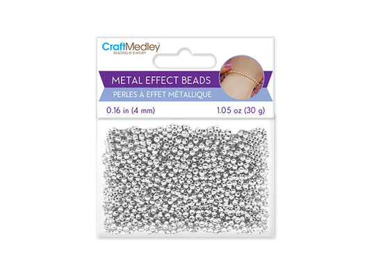 Metal Effect Beads: 4mm Luster Electroplated Round 30g C) Silver