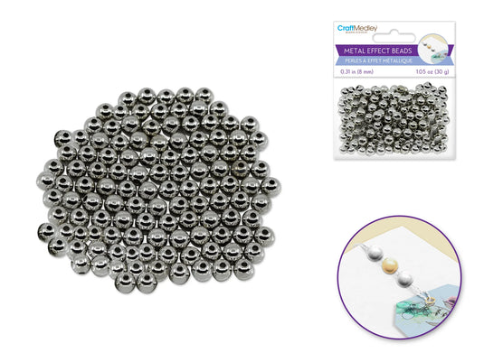 Metal Effect Beads: 8mm Luster Electroplated Round 30g A) Titanium