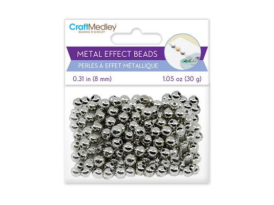 Metal Effect Beads: 8mm Luster Electroplated Round 30g A) Titanium