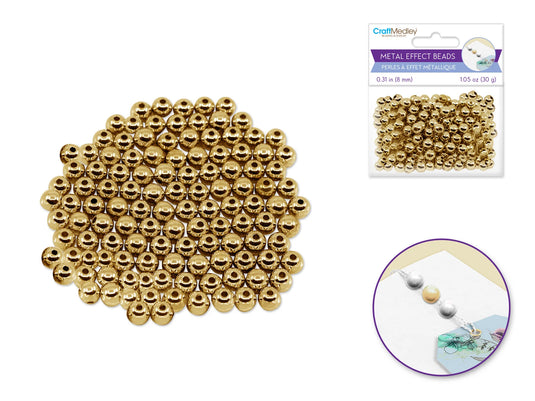Metal Effect Beads: 8mm Luster Electroplated Round 30g B) Gold
