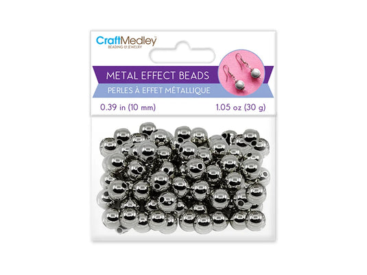 Metal Effect Beads: 10mm Luster Electroplated Round 30g A) Titanium
