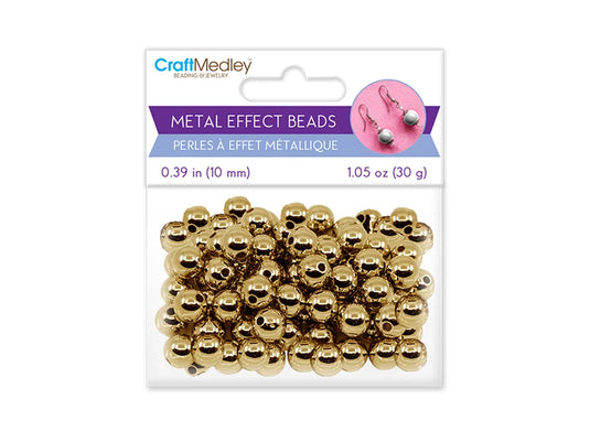 Metal Effect Beads: 10mm Luster Electroplated Round 30g B) Gold