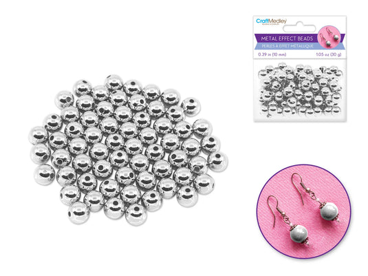 Metal Effect Beads: 10mm Luster Electroplated Round 30g C) Silver