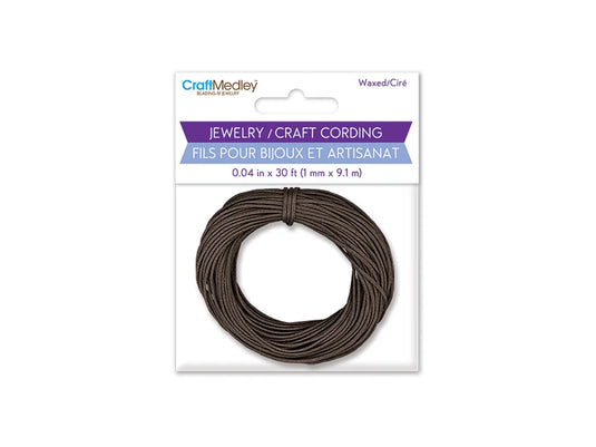 Jewelry/Craft Cord: 1mmx10yds Waxed Cord Round B) Dark Brown