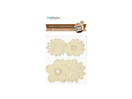 Wood Craft: Laser-Cut Wood Shapes x8 D) Flowers