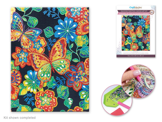 Craft Medley Kit: Diamond Painting Art Kit 12"x16" w/Gems+Tool+Tray E) Butterfly