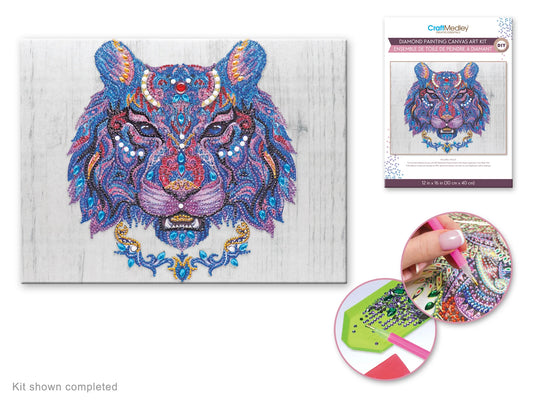 Craft Medley Kit: Diamond Painting Art Kit 12"x16" w/Gems+Tool+Tray F) Tiger