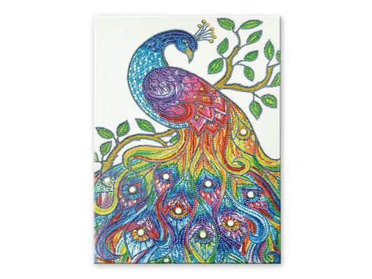 Craft Medley Kit: Diamond Painting Art Kit 12"x16" w/Gems+Tool+Tray H) Peacock