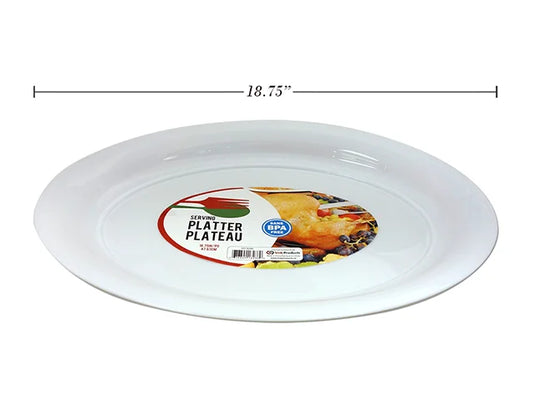 18-3/4in (L) x 14-3/8in (W) Oval Plastic Platter. White Colour Only. Label.