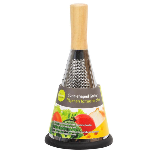 L.Gourmet 9.25"H Cone-shaped Grater w/ Wooden Handle, color sleeve