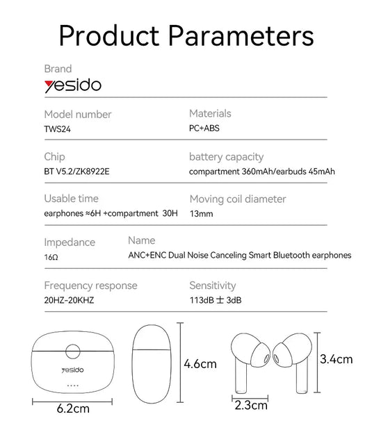 ANC+ENC Noise Cancellation True Wireless Bluetooth Earphone