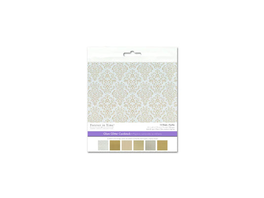 Scrapbook Paper: 6"x6" Glam Glitter Cardstock 190gsm 12Sht C) Gold Medley
