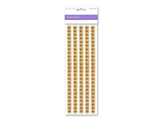Paper Craft Sticker: 10cmx27cm Jewel Borders D) Gold Pearl Floral