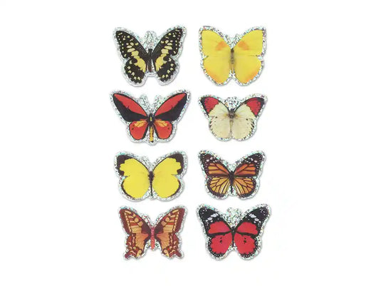 Handmade Stickers: 12cmx17cm 3D Pop-Ups Foil Butterflies 8pc F) Tropical