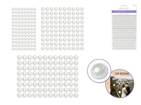 Paper Craft Emb: 6/8/10mm Gems x300 Peel-n-Stick D) Pearl
