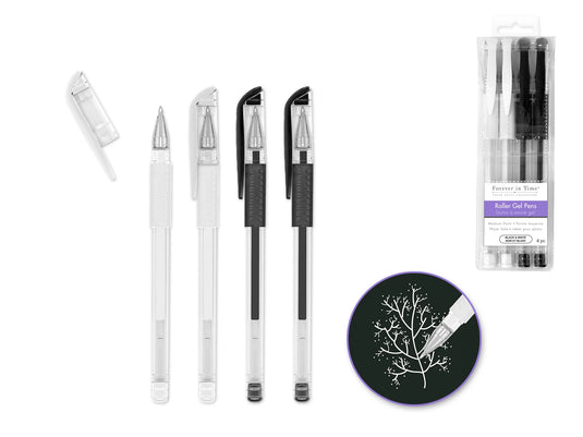 Scrapbook Gel Pens: 4/pack Acidfree Assorted PhotoSafe F) Black & White Mix