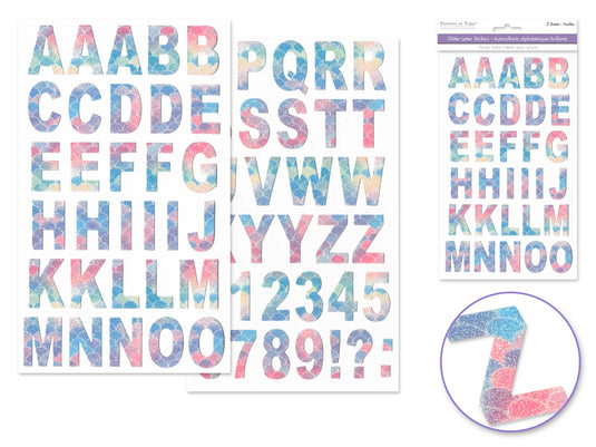 Paper Craft Stickers: 5.75"x9.45" Alpha Glitter 2 Sheets B) Mermaid Pastel