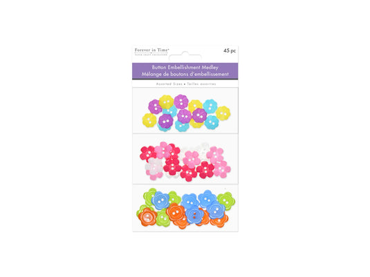 Button Embellishment: Plastic Button Medley 45pc 3-Tier B) Flowers