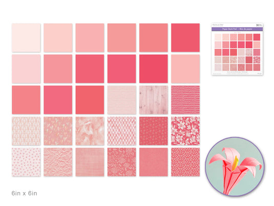 Paper Pad: 6"x6" Color Theme Stack Pad x30 (30 Designs) 100GSM C) Pink