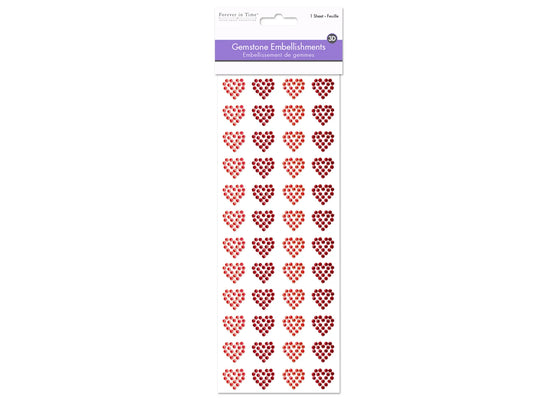Paper Craft Sticker: 10cmx26.4cm Gemstone Embellishments B) Red Hearts