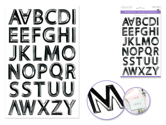 Paper Craft Sticker: 5.7"x9.8" 3D Alpha PVC D) Black w/Silver Foil