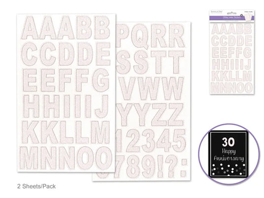 Paper Craft Stickers: 14.5cmx24cm Chipboard Glitter Letters 2sheets F) White Iridescent